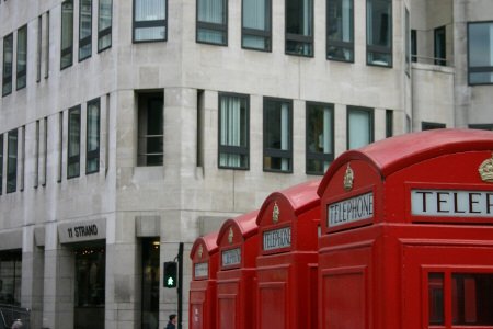 Four London telephone boxes