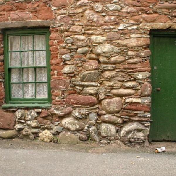 Old green door and window