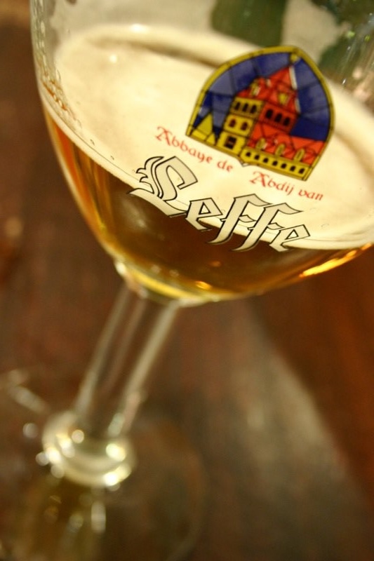 Glass of Leffe - half empty